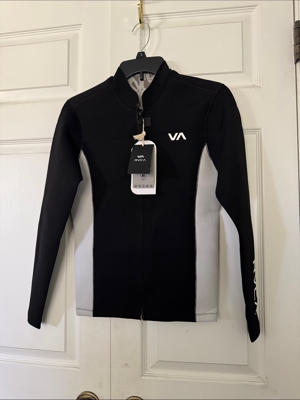 RVCA Black and White Neoprene Surf Jacket Front zipper closure S